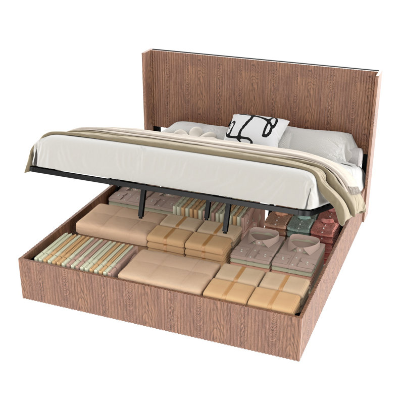 Base de lit plateforme avec rangement Lift Up, Très grand, Bois naturel