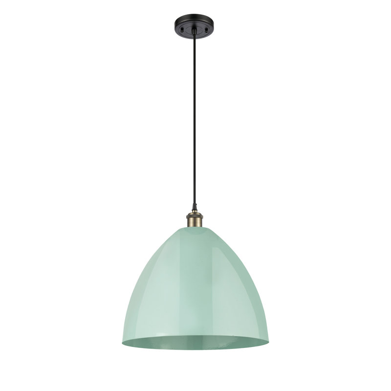 Luminaire suspendu conique 1 lumière, Vert clair, Noir / Laiton