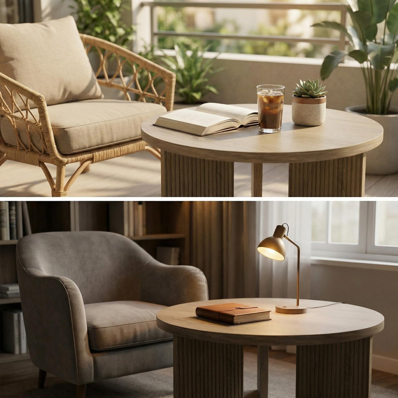 Mid-Century Modern Round Coffee Table, Gray