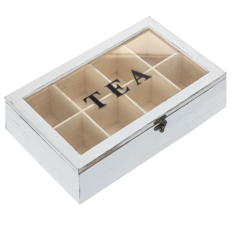 8 Slot Sold Wood Tea Box, 3.89" H x 12.71" W x 7.48" D