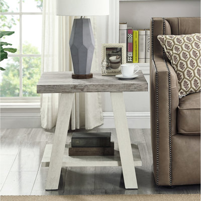 Weathered Gray And Beige End Table For Home Decor Top With Gray Hue