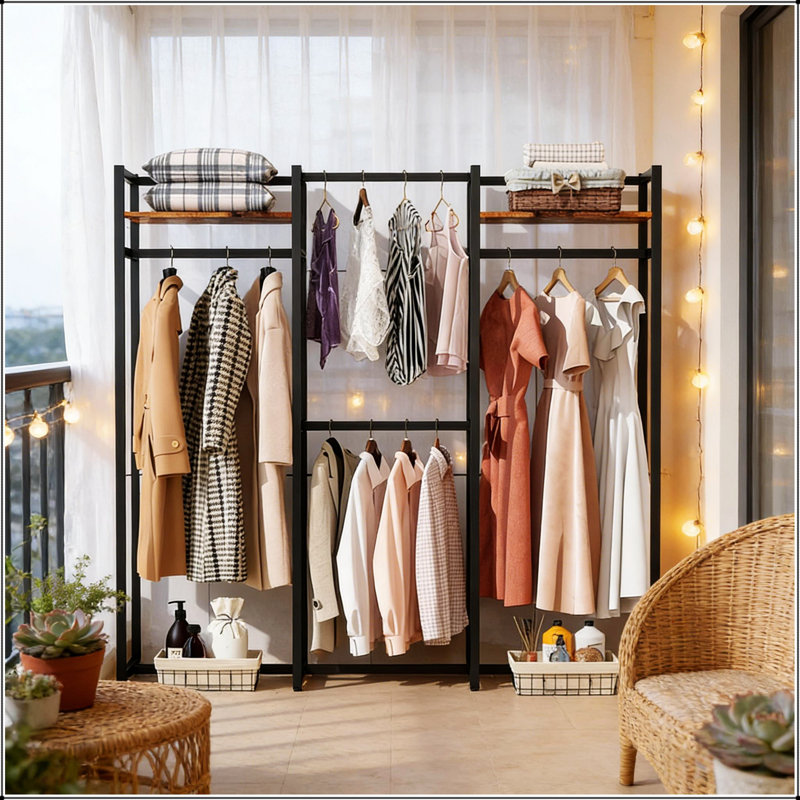 Portemanteaux portable, armoire haute avec tablettes réglables et fabrication durable pour un rangement efficace