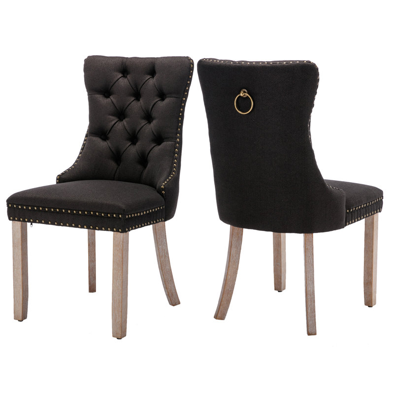 Jesly Tufted Linen Dining Chair (set of 2）, Black
