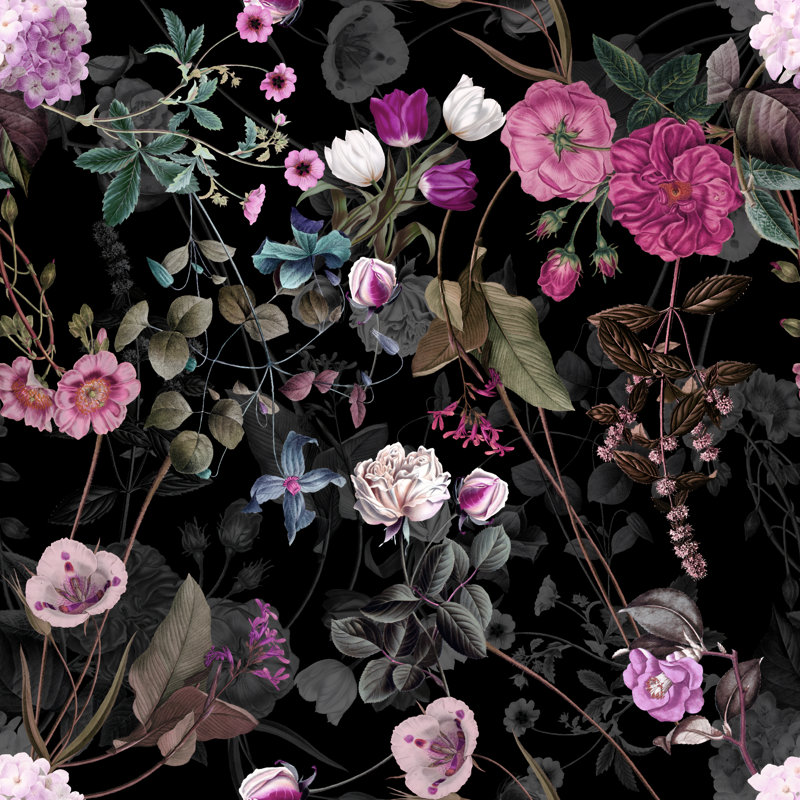 Papier peint floral noir - Élégante murale à fleurs foncées