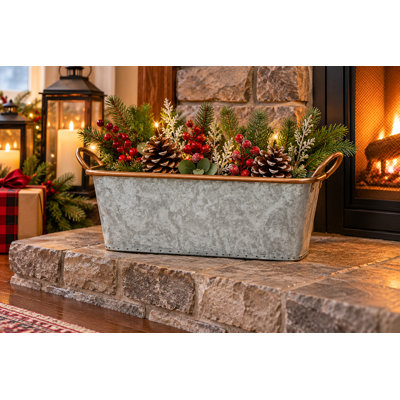 Rectangular With Copper Trim & Handles Bucket