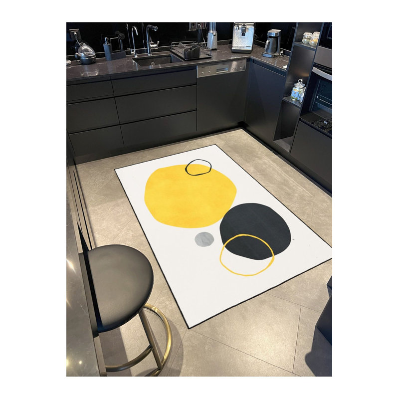 Tapis décoratif tissé à motif abstrait lavable à la machine, Sous-tapis rond 3 pi 3 po inclus