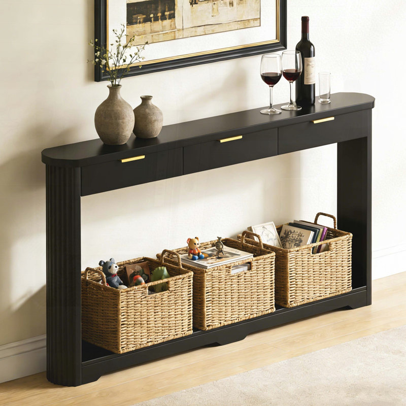 Canapé 70,1 "à motif ondulé avec 3 tiroirs - Noir, Noir