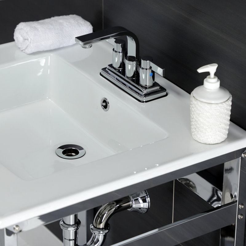 Robinet de salle de bain central à fixation sur comptoir à 2 trous à 2 poignées et 2 boutons Kingston