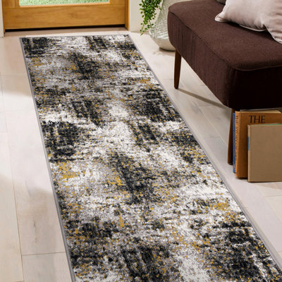 Tapis abstrait jaune / noir / gris