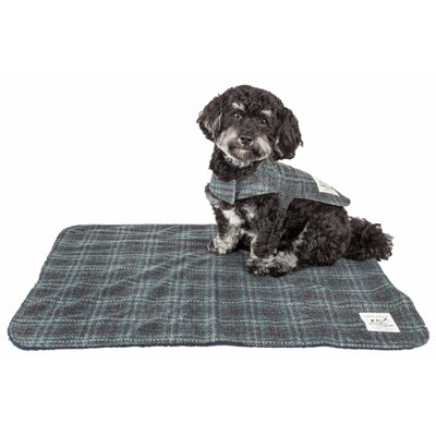 Ensemble 2 en 1 pour chien : veste à carreaux et tapis réversible assortis, taille S, gris
