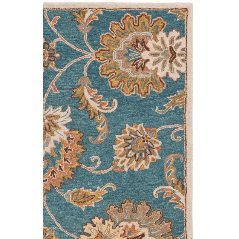 Heritage Handtufted Wool Cotton Floral Rug in Blue/Yellow, Rectangle 8' x 10'