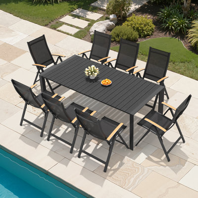 8 - Person 83’’ L Aluminum Patio Dining Set With Adjustable Folded Chairs And Umbrella Hole