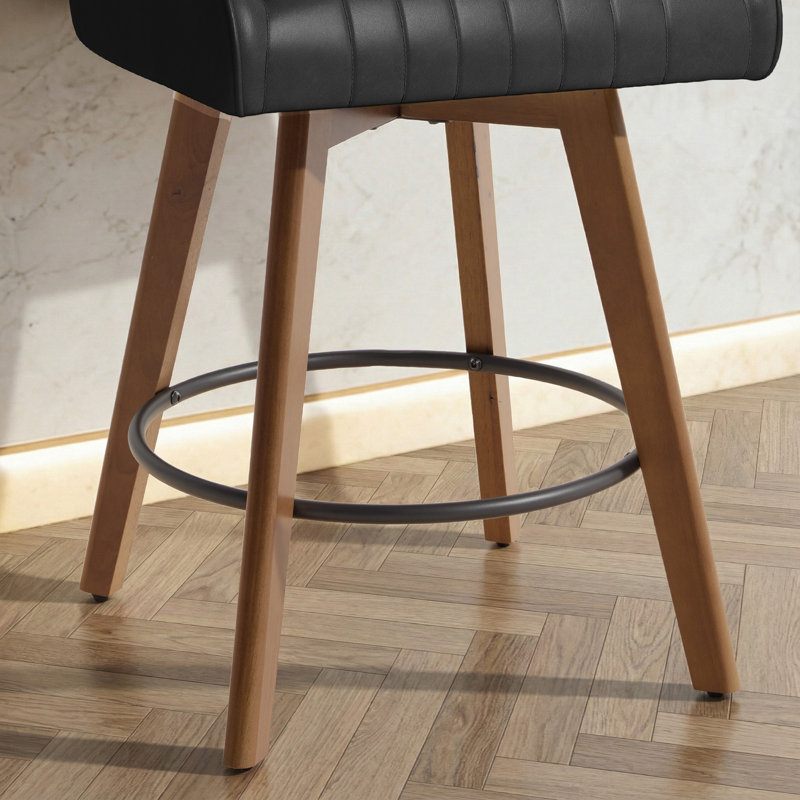 Tabouret tournant 26 "avec siège à ressorts ensachés et base en bois massif, Noir, noir, noir, noir