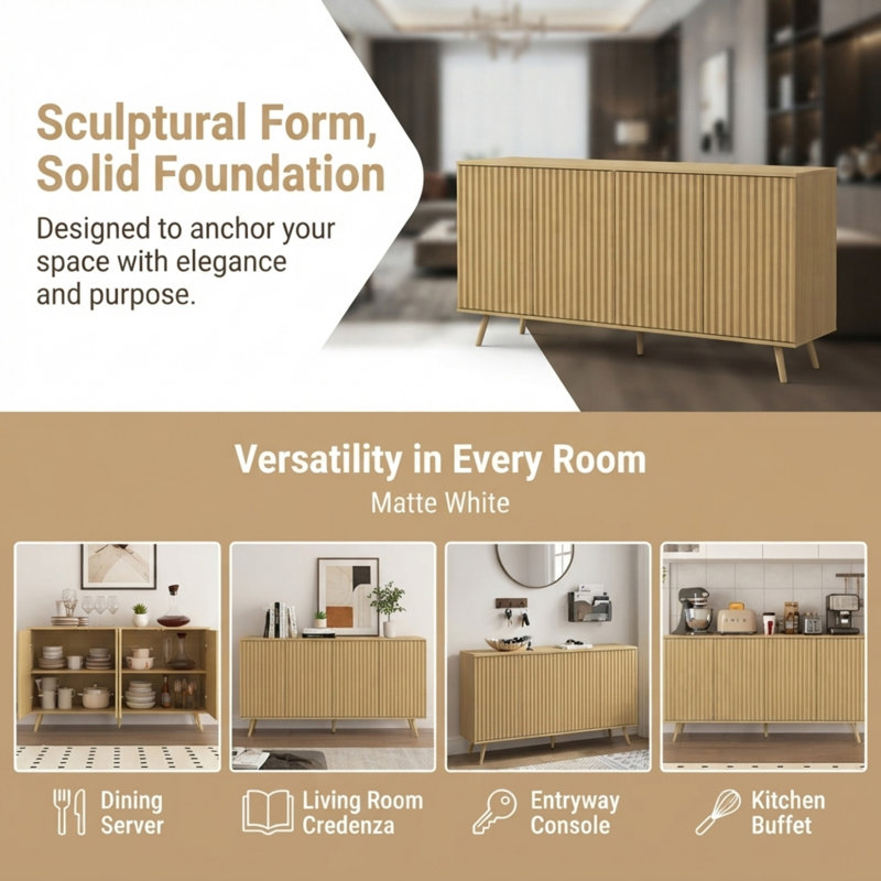 Buffet 59 po avec rangement - Naturel, Naturel