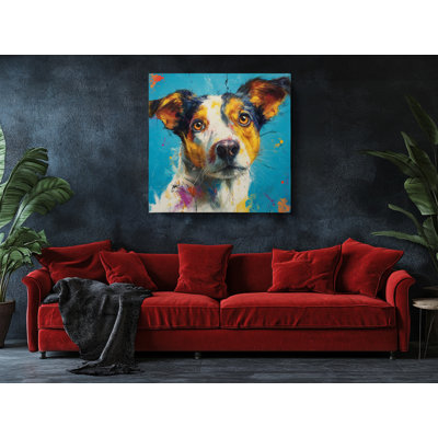 «Vibrant Abstract Dog Portrait», impression sur toile, animal de compagnie coloré pour le salon, bleu et blanc