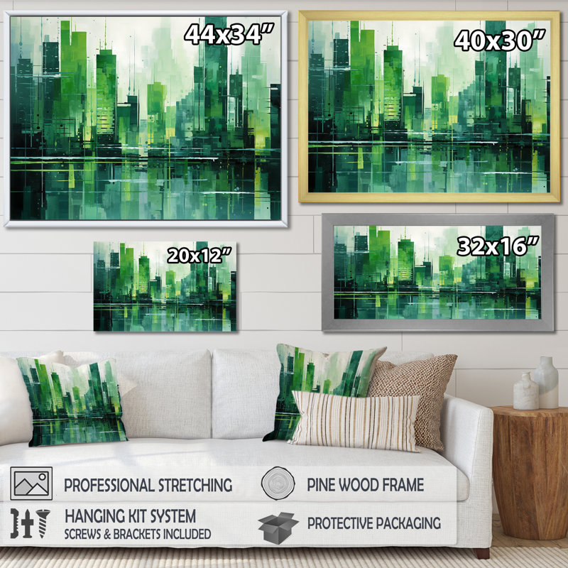 «Emerald Elevations Skyscraper City», reproduction sur toile, Toile tendue, H 30 po x l 40 po