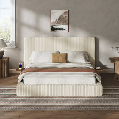 Queen Bed Frame With Adjustable Sliding Side Table
