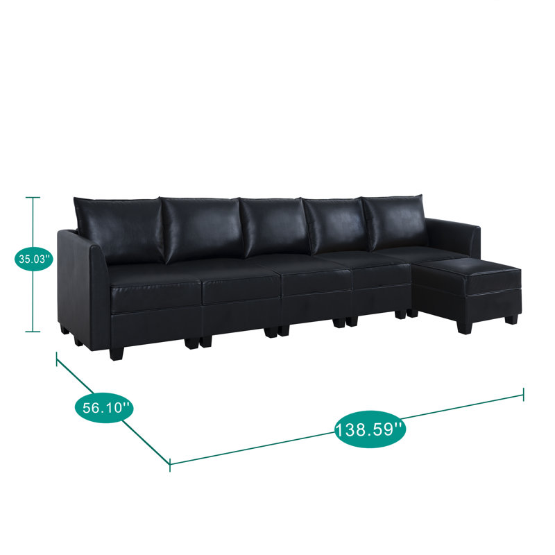Canapé modulaire en U convertible 5 places avec repose-pieds et méridienne réversible Rudolfa, Noir