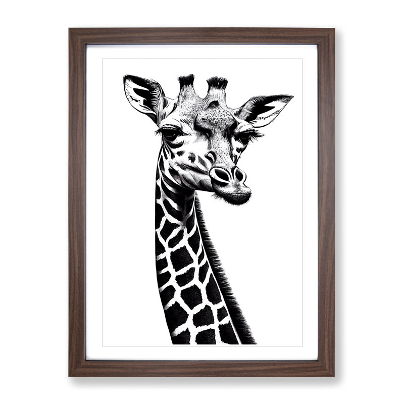 Monochrome Giraffe No.2 - Framed Print, 46cm H x 34cm W x 2cm D, Walnut