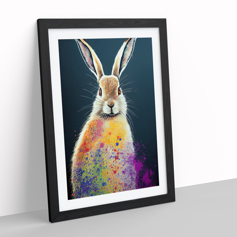 Paint Splashed Hare No.2 - Framed Print, Black, 64cm H x 46cm W x 2cm D