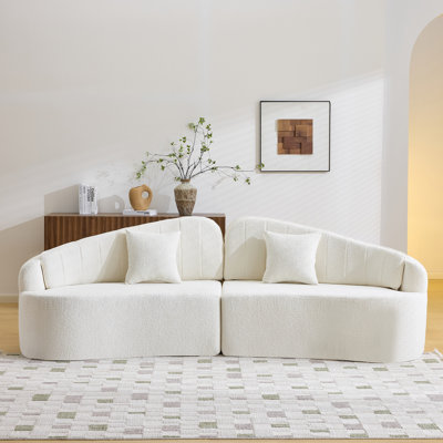 Canapé courbé à quatre places entièrement comprimé, assise longue durée sans effondrement, dossier amovible, tissu chenille, style simple et rétro, convient aux petits espaces et aux appartements