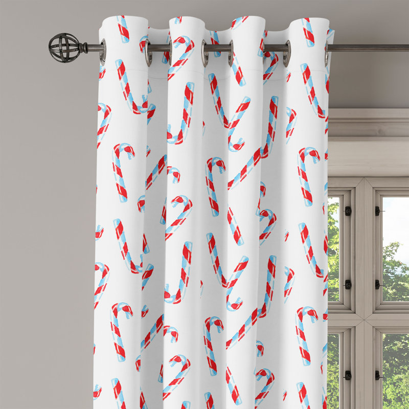Rideau décoratif à 2 panneaux avec œillets 50 "x 63" East Urban Home Candy Cane, orange et bleu, L 50 po x L 108 po