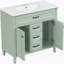 Meuble-lavabo 36 po avec lavabo, meuble autoportant vert avec cuve en céramique, cadre en bois aggloméré et en bois massif, tiroir supérieur rabattable, portes à fermeture en douceur, 2 tiroirs de rangement-364703225