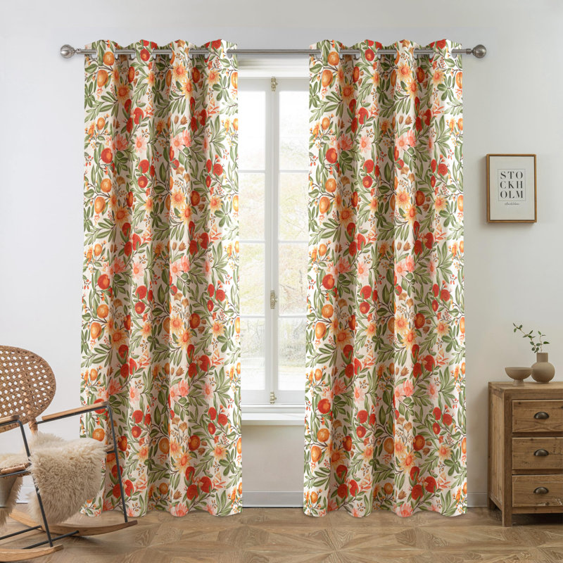 Hansfried Floral Blackout Thermal GrommetCurtain Panels, 52" W x 90" L