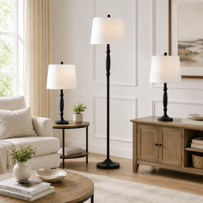 Gimbya 3 Piece Table And Floor Lamp Set - 58‚Äù Standing Up Floor Lamp & 25.5‚Äù Table Lamps, Black Vintage Accent Lighting for Bedroom Bedside, Living Room Nightstand, Desk Reading & Home Decor