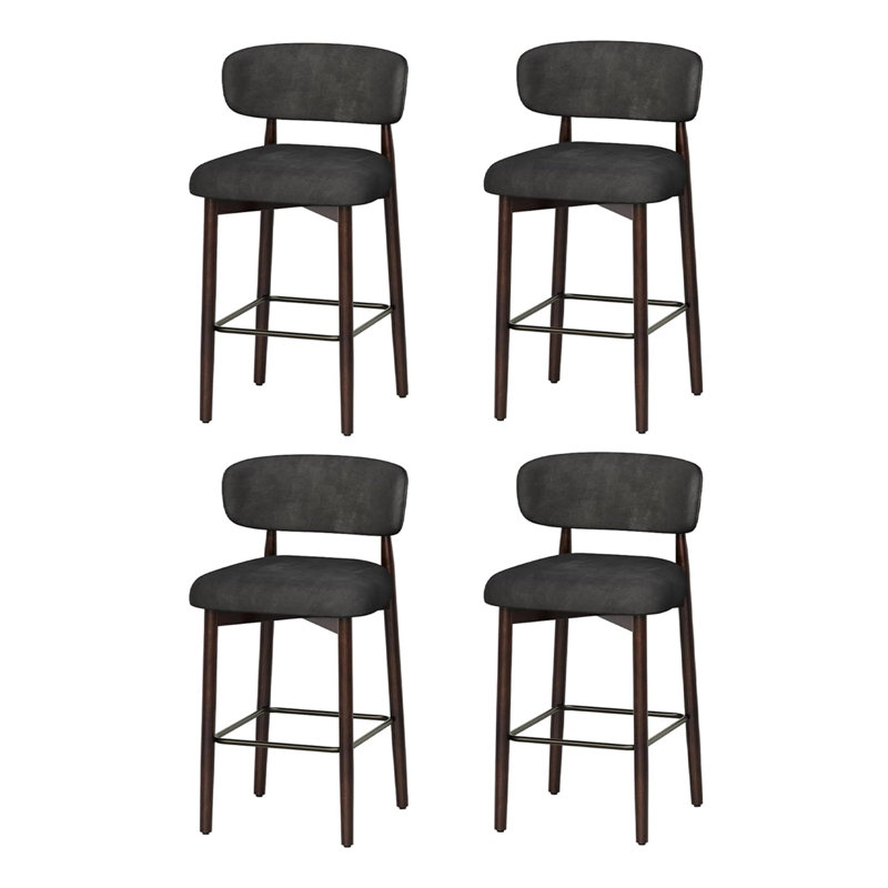 Ensemble de 4 tabourets de bar à hauteur de comptoir, tabourets rembourrés de 26 po avec pieds et dossier en bois, îlot de cuisine moderne ou sièges de salle à manger