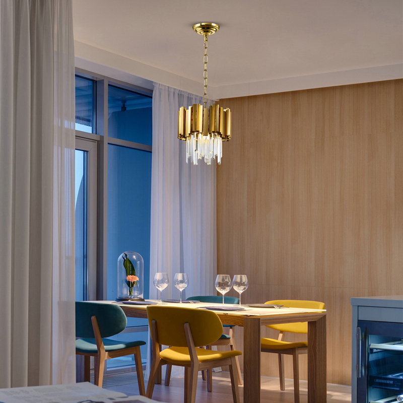 Lustre rond en cristal 1 lumière moderne doré, 12 pouces de diamètre, hauteur réglable