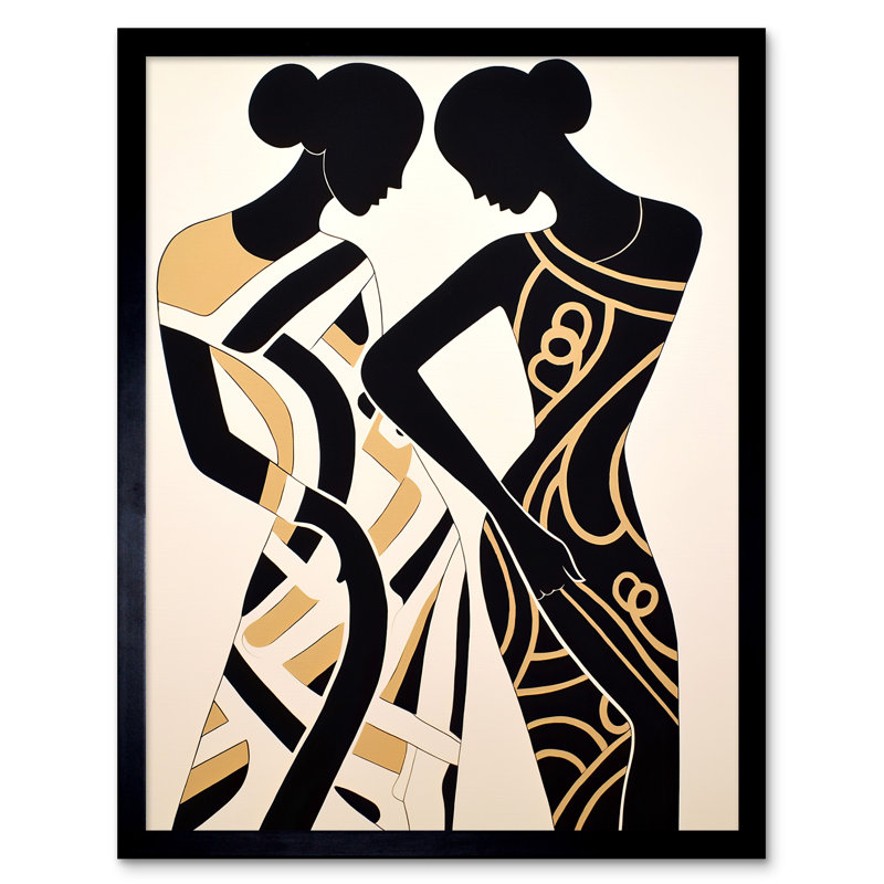 Awn Women Dancing Abstract Pattern Beige Black Silhouettes - Single Picture Frame Print