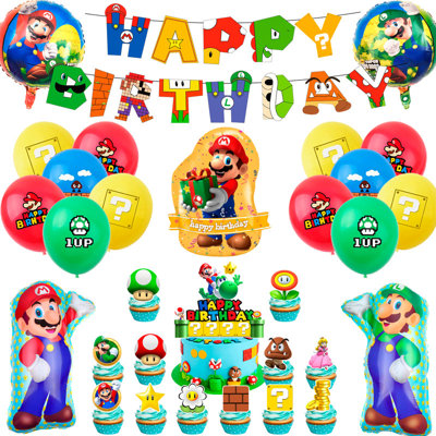 31 Pcs Super Mario Birthday Party Decor Supplies, Super Mario Party Decorations for Kids Set