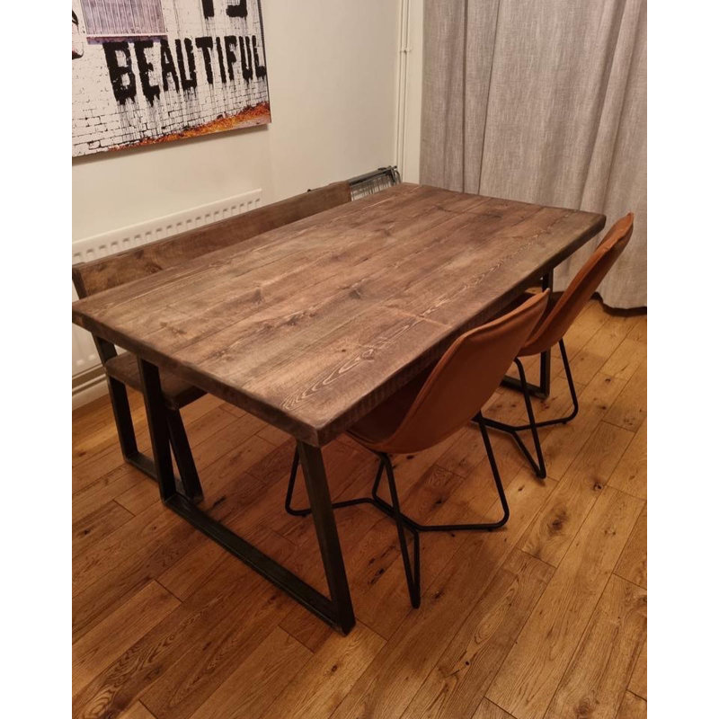 Pine Solid Wood Top Metal Base Dining Table, 80 x 120 x 80cm