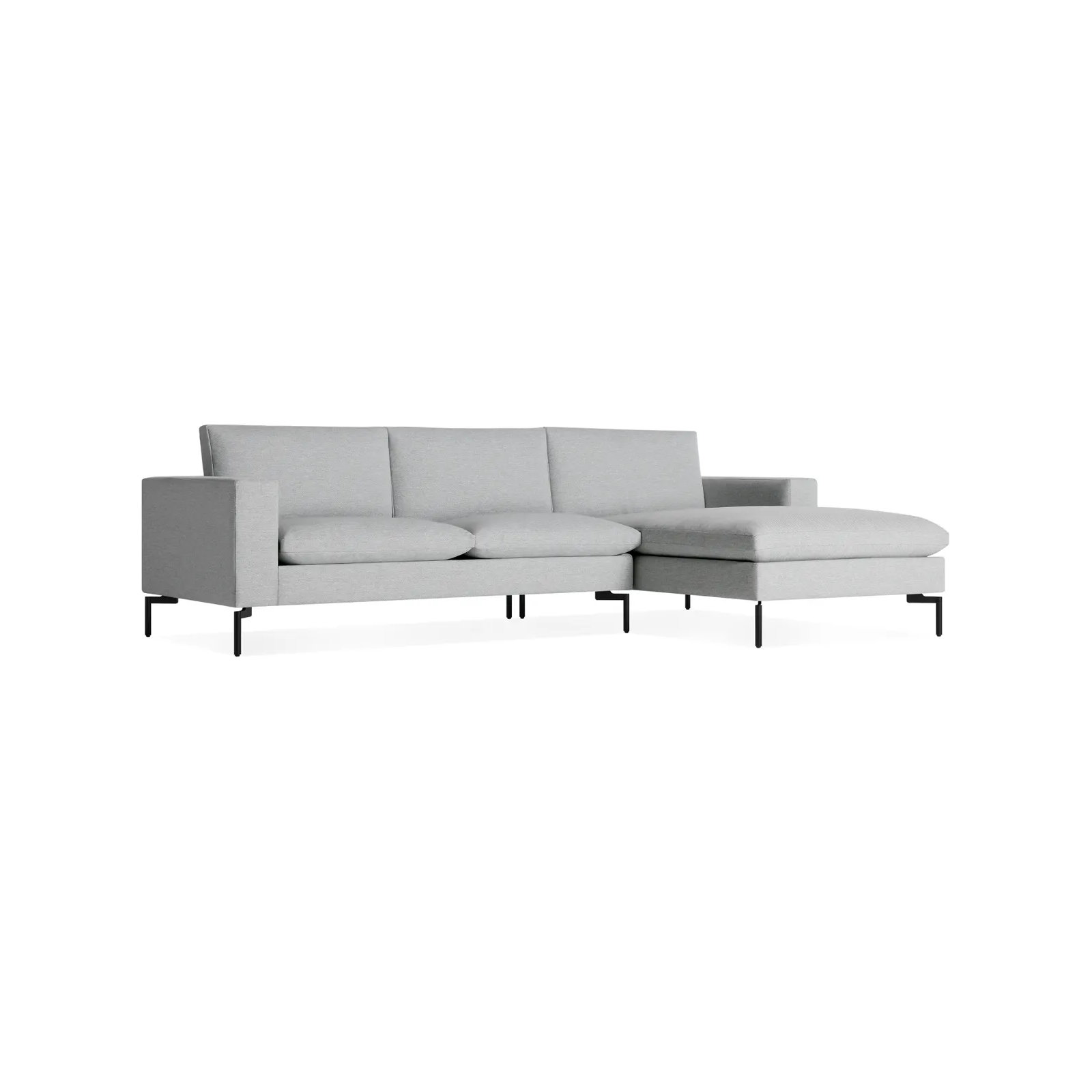 New Standard Upholstered Chaise L-Sectional, Right Hand Facing, Black, Maharam Mode/Intaglio 100% Polyester