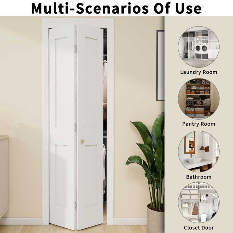 Interior White Primed 2-panel Solid Wood Core Closet Bi-fold Shaker Door With Hardware, 24" x 80"