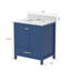 Meuble-lavabo autoportant de 30 pouces avec cadre en bois massif bleu, lavabo, tiroirs à fermeture en douceur, élégant et pour
