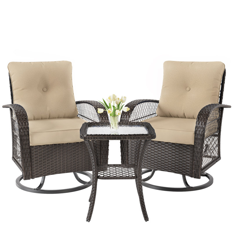 Chaise berçante et pivotante pour 2 personnes avec coussins et table d'appoint Rauridh, Kaki