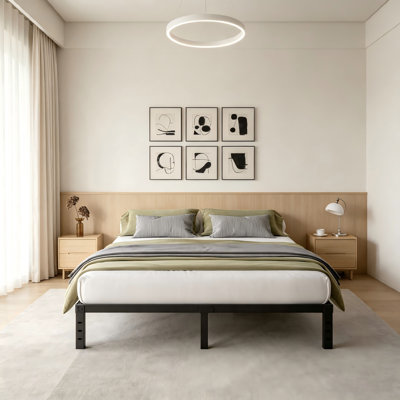 Cadre de lit King Size de 30 cm (12 po), structure métallique robuste, lattes en acier solides et silencieuses, rangement sous le lit, aucun sommier requis, installation rapide