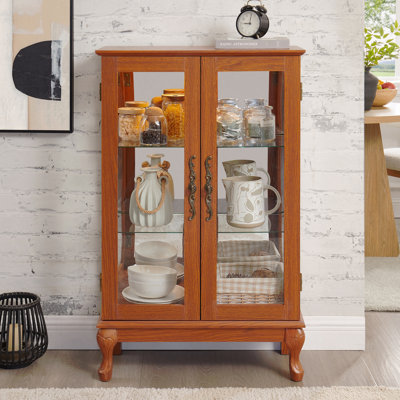 Vitrine lumineuse vitrée 2 portes avec tablettes réglables - portes trempées, panneau arrière en miroir