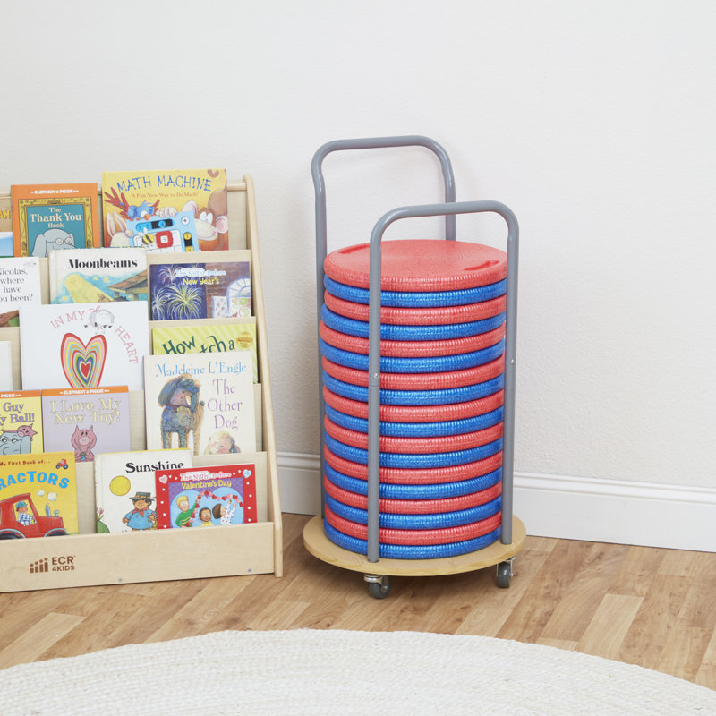 ECR4Kids CircleSpots and Mobile Cushion Cart, Flexible Seating, Blue/Red, 20-Piece