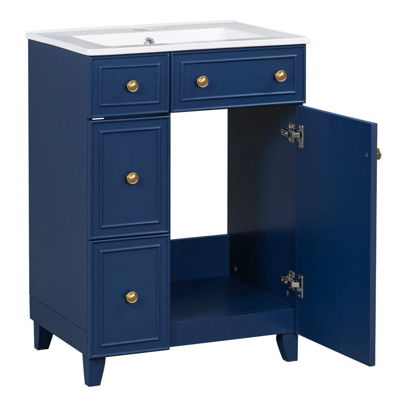 Meuble-lavabo de 24 pouces avec lavabo en céramique, idéal pour les petites salles de bain, Bleu