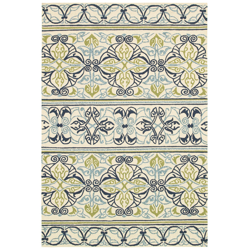Tapis intérieur / extérieur ivoire tissé à la main Même, Rectangle : 5 pi 6 po x 8 pi