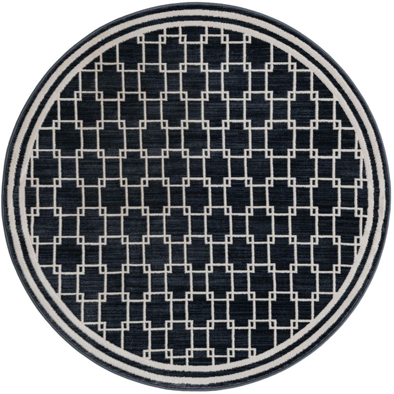 Tapis contemporain bleu Ogorman, Rond 4 pi 1 po