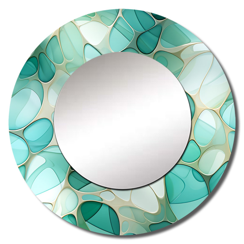 Motif de bord de mer émeraude mosaïque Rumaanah - abstrait abstrait mural, miroir vert, 29 po x 29 po, Rond