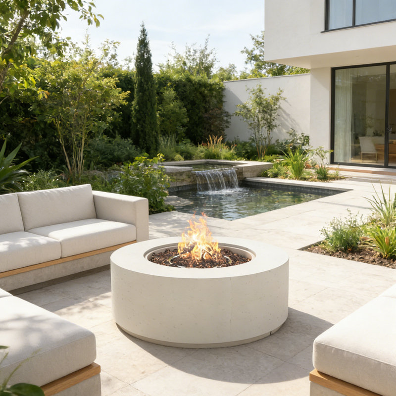 38.2" Round Outdoor Propane Fire Pit Table With MGO Stone Finish, 50,000 BTU Gas Fire Pit With Adjustable Flame, Lava Rocks & Weather-Resistant Cover For Patio, Backyard & Garden