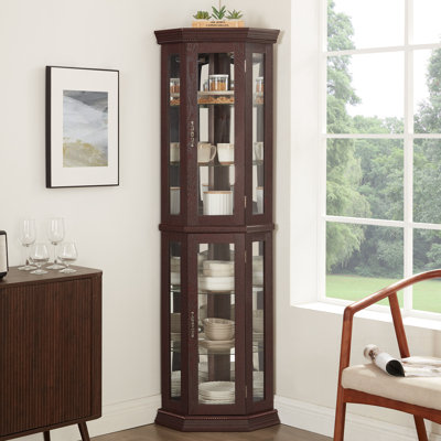 Armoire décorative lumineuse avec portes en verre et tablettes réglables