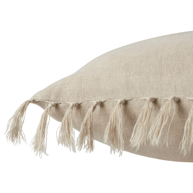 Sharron Tassels Linen Reversible Throw Pillow, White, Down