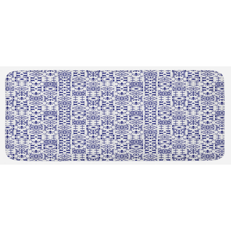 Tapis de cuisine blanc à motif géométrique à motif géométrique abstrait Azulejo