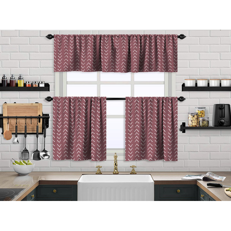 Cantonnière et rideau de cuisine Boho Design, L 24 po x L 30 po, Rose rose